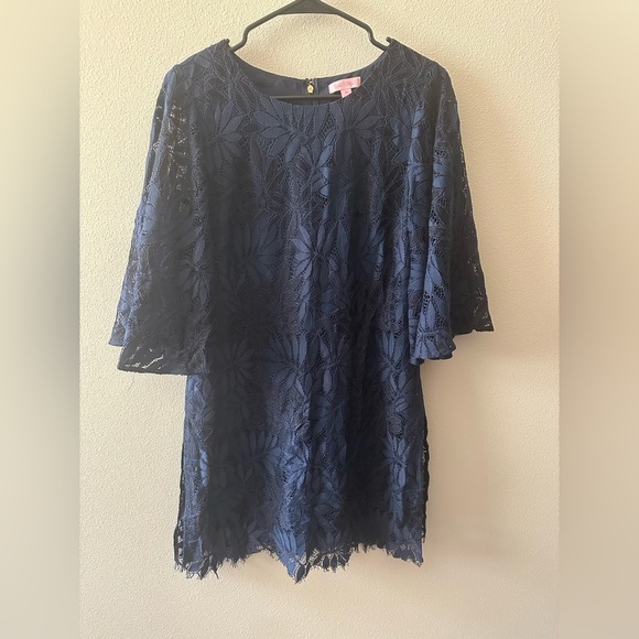 Lilly Pulitzer Jackelin Romper True Navy Fern Gallery Lace Size 10 style 30779 - Picture 6 of 10